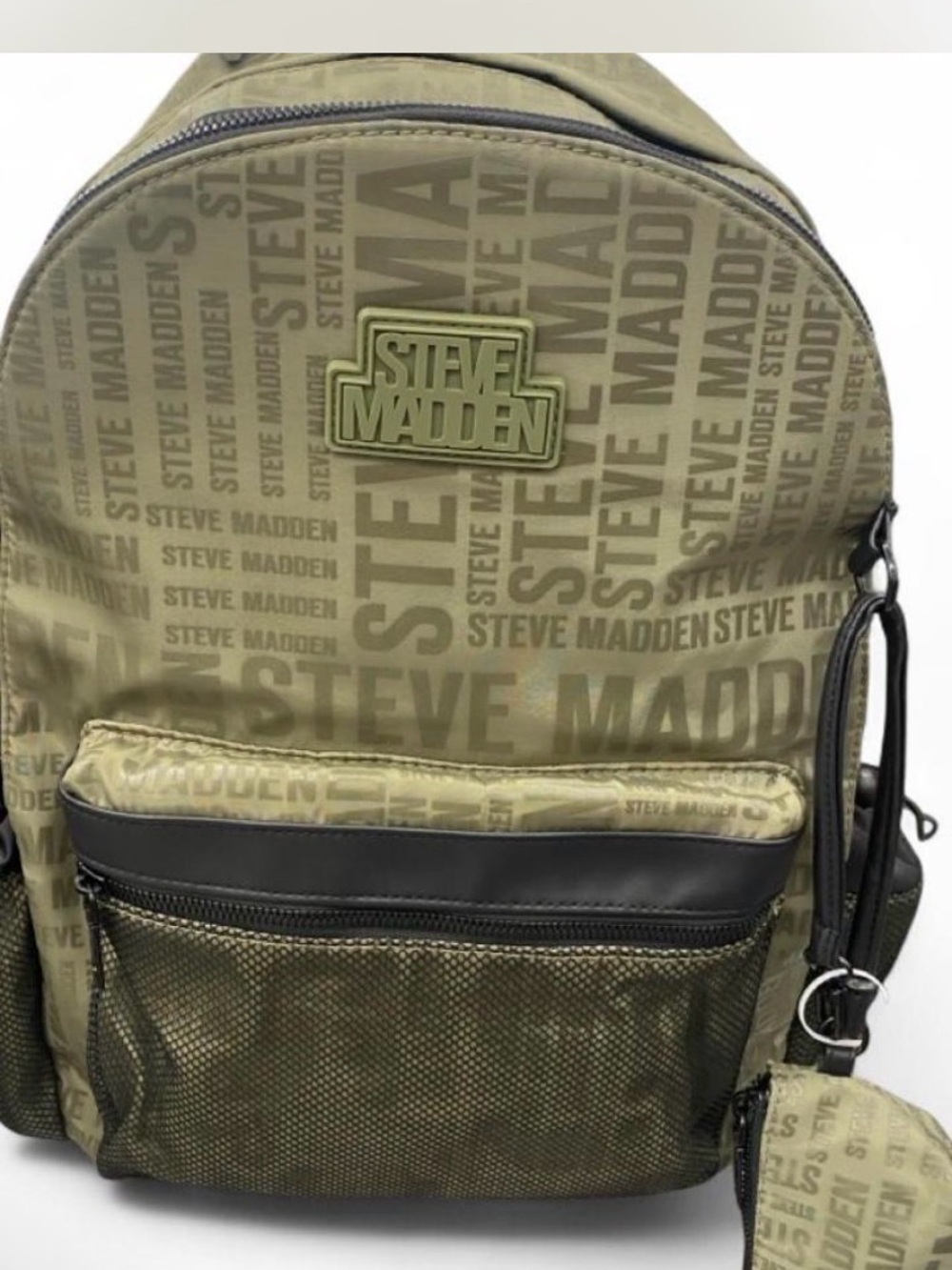 Steve Madden Olive Logo Print Backpack with Black Trim